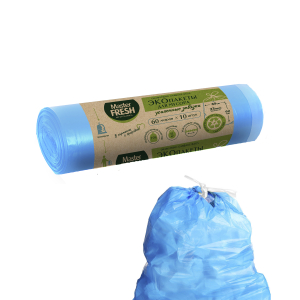 Пакеты для мусора Mr. Fresh ЭКО с усиленными завязками 60 л, голубой, 10 шт