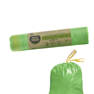 Пакеты для мусора Mr. Fresh БИО с завязками 35 л, салатовый, 15 шт