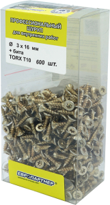Шуруп Европартнер с фрезой, потай, желтопассивир., TORX 10, 3Х16, + бита, 600 шт