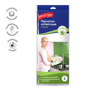 Латексные перчатки You'll love с пропиткой алоэ, зеленый, L