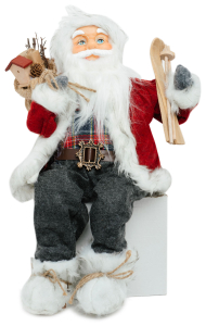 Дед Мороз сидящий с подарками и лыжами 46 см