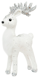 Новогодний Олень стоячий белый с серебрянными рогами 16,5x8x32 см