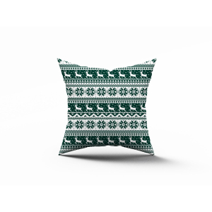 Подушка Ле-Гранд с принтом Праздничная, олени 40х40 см, зеленая