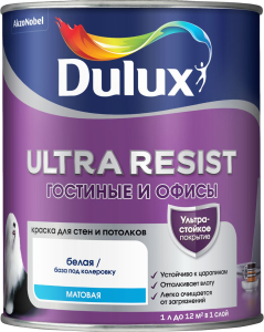 Краска для стен и потолков Dulux Ultra Resist Гостиные и Офисы матовая BC 0,9 л