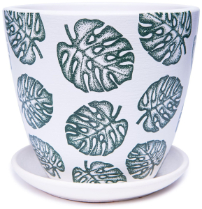 Горшок Монстера d15 см керамический зеленый с поддоном