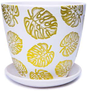 Горшок Монстера d12 см керамический золотой с поддоном