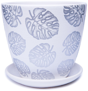 Горшок Монстера d12 см керамический серебряный с поддоном