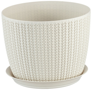 Кашпо IDEA Вязание d15,5 см 1,9 л полипропиленовое белое с поддоном