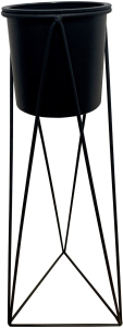 Кашпо пластиковое черное на металлической подставке H45 см