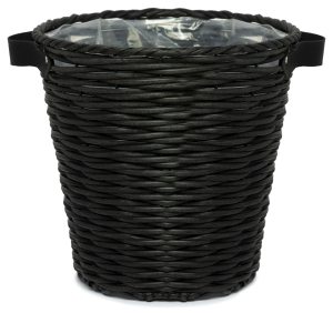 Кашпо плетеное с ручками черное d28 полипропиленовое черное