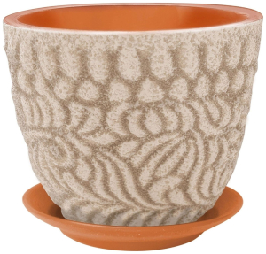 Кашпо Хохлома d14 см керамическое экрю с подставкой