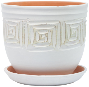 Горшок керамический белый с поддоном D-4-22 d12 см